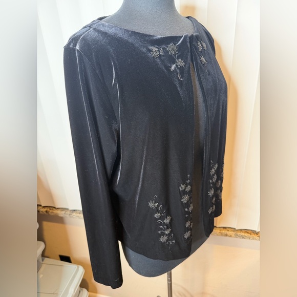 Liz & Co Vintage Black Velour Evening One Button Topper Jacket Embellished SZ XL - Picture 8 of 13